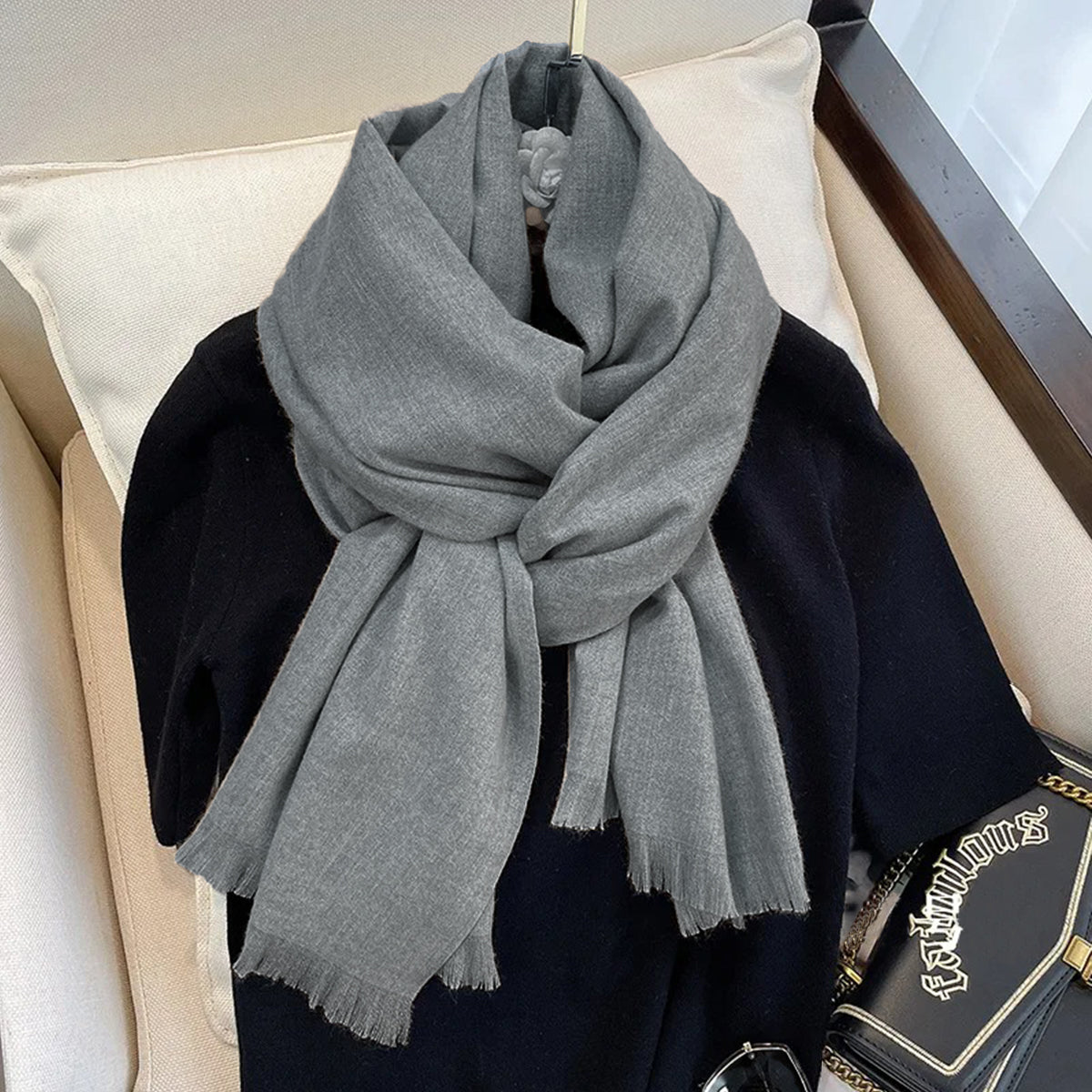 Cashmere Woolen Scarf - Grey