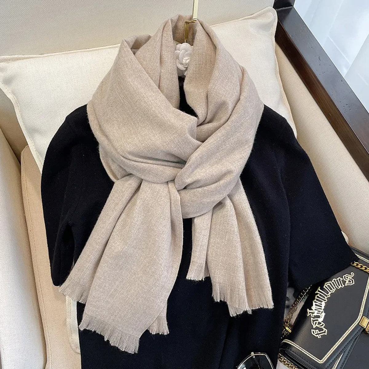 Cashmere Woolen Scarf - Fossil Pebble