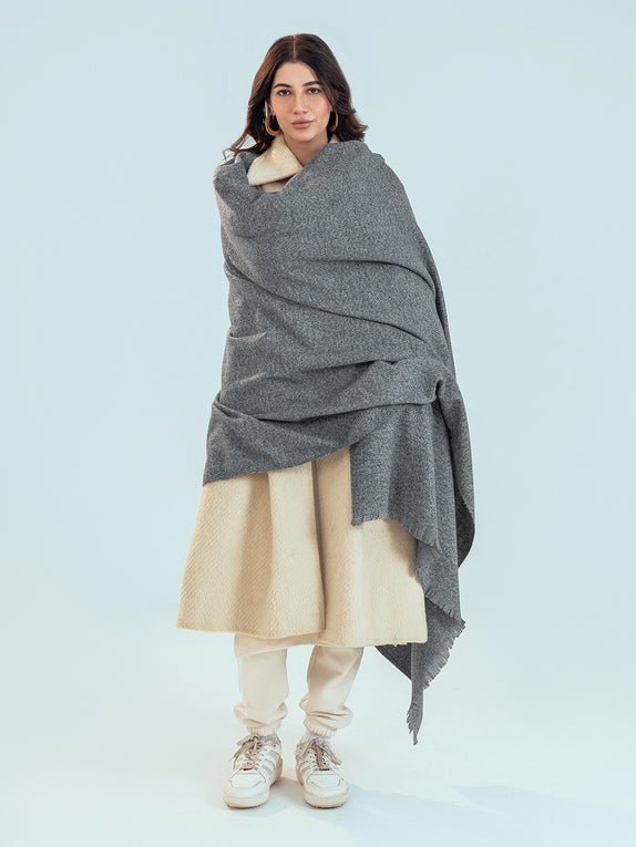 Retro Cashmere Shawl - Charcoal Grey